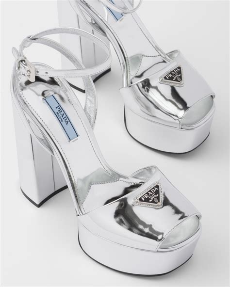 metallic prada heels|Prada Metallic Leather Platform Logo Sandals .